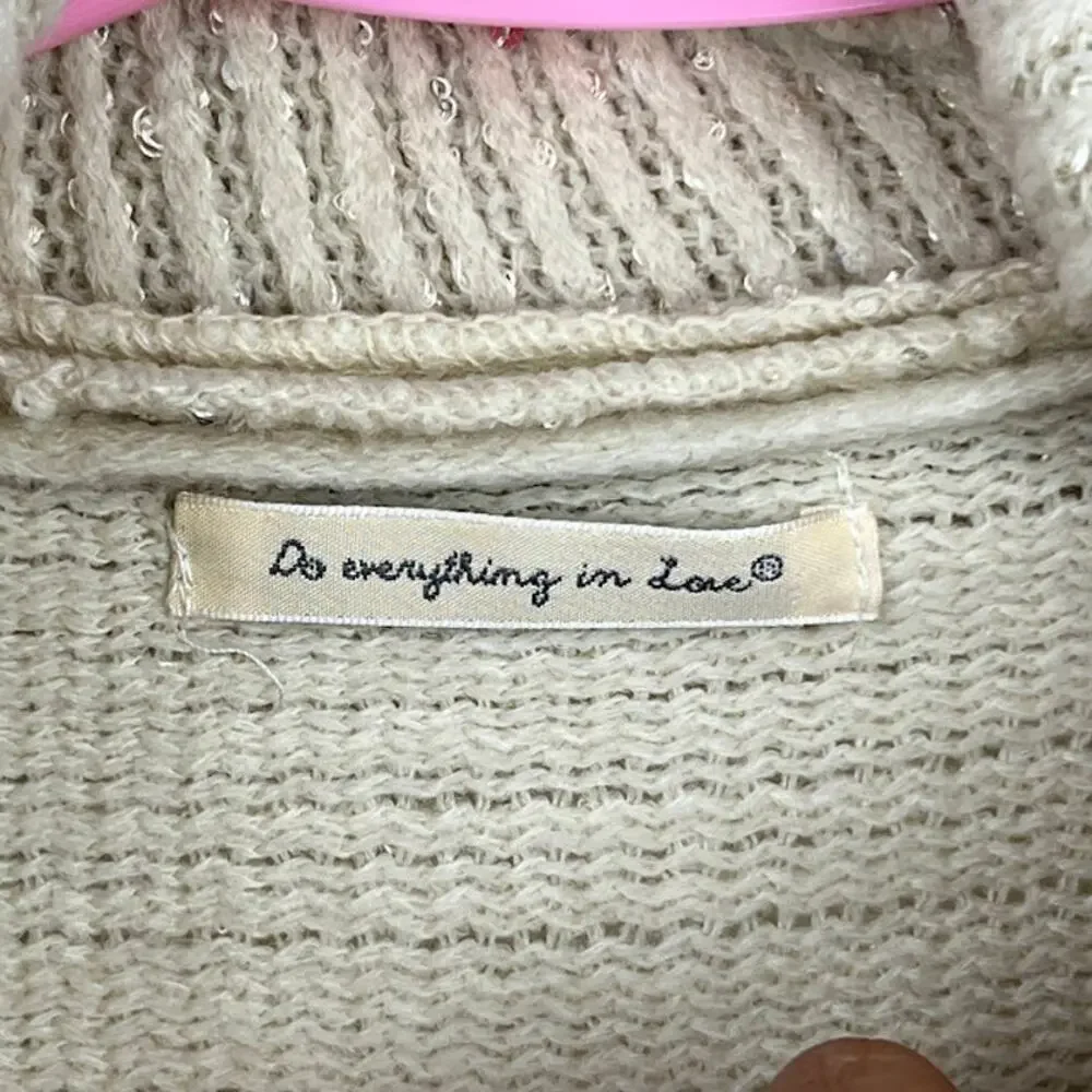 Anthropologie Do everything in love cream sequin cowl neck poncho one size